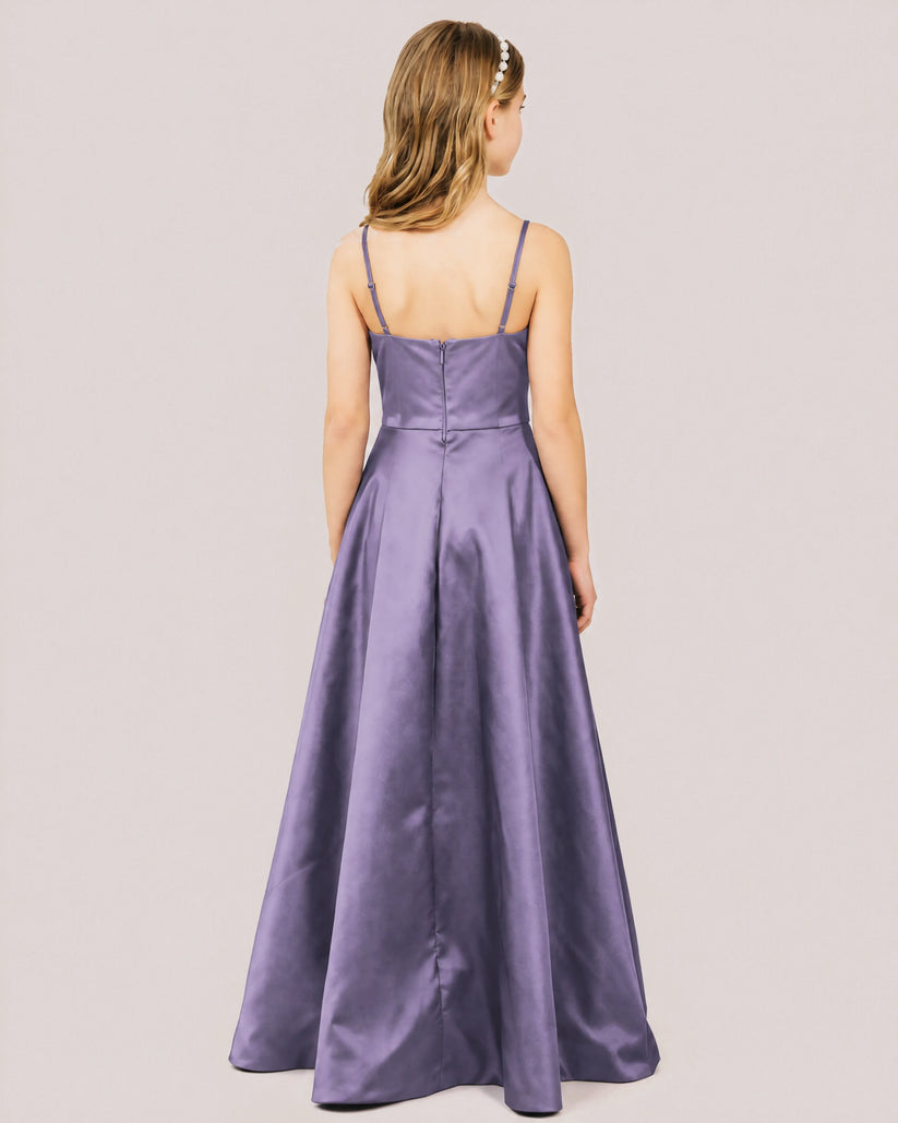 Wisteria Satin A-line Junior Bridesmaid Dress Back View