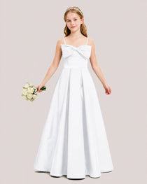 Dideyttawl Chocolate Brown Satin Spaghetti Strap Floor Length Junior Bridesmaid Dress