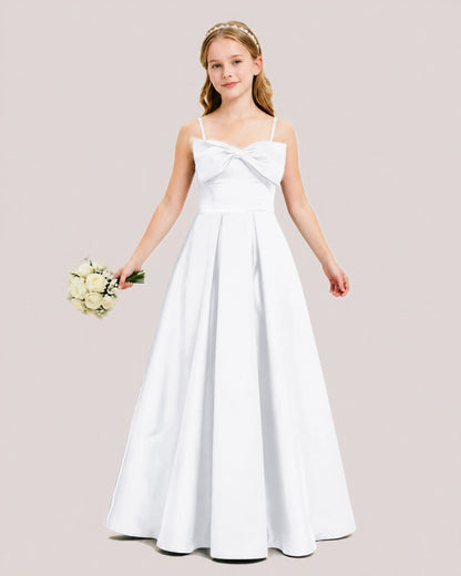 Dideyttawl Chocolate Brown Satin Spaghetti Strap Floor Length Junior Bridesmaid Dress