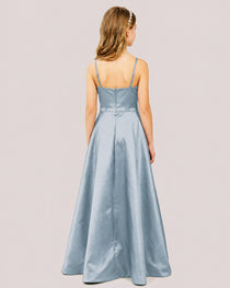 Dideyttawl Chocolate Brown Satin Spaghetti Strap Floor Length Junior Bridesmaid Dress