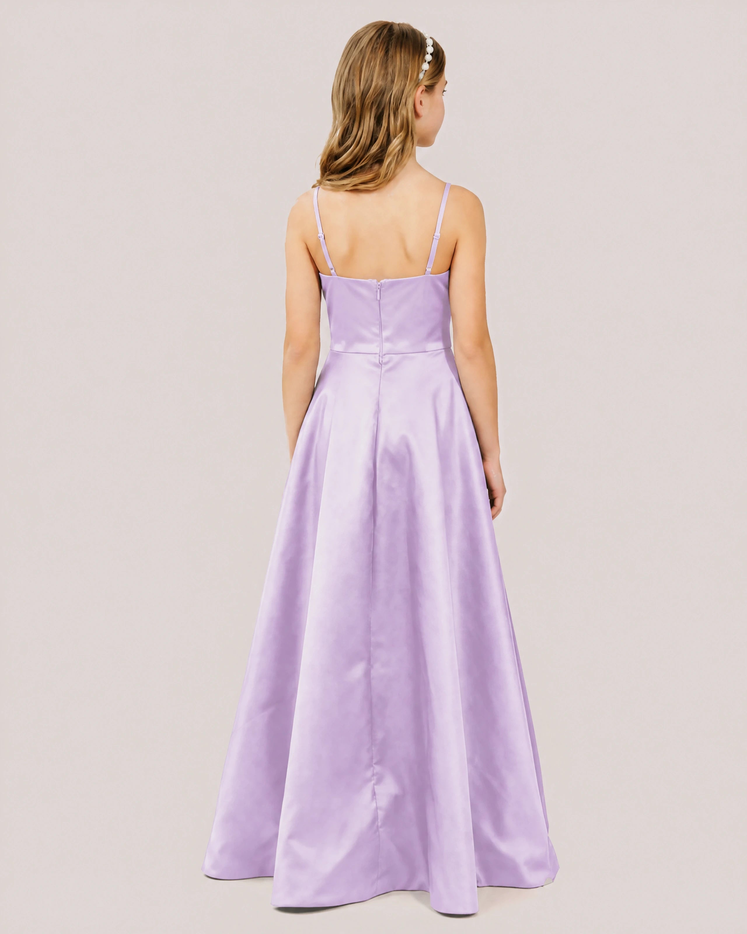 Dideyttawl Chocolate Brown Satin Spaghetti Strap Floor Length Junior Bridesmaid Dress