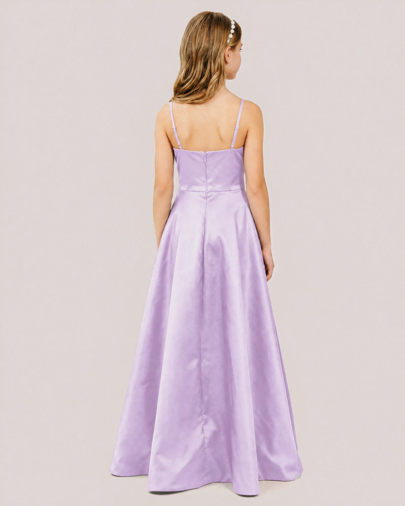 Lilac Satin A-line Junior Bridesmaid Dress Back View