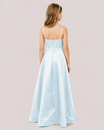 Dideyttawl Chocolate Brown Satin Spaghetti Strap Floor Length Junior Bridesmaid Dress