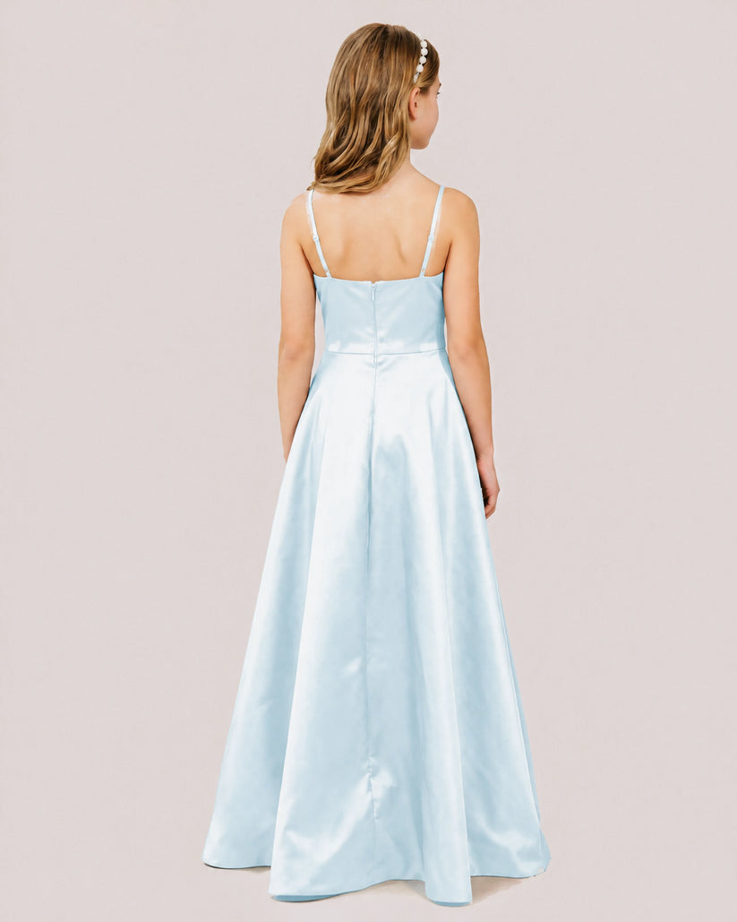 Baby Blue Satin A-line Junior Bridesmaid Dress Back View