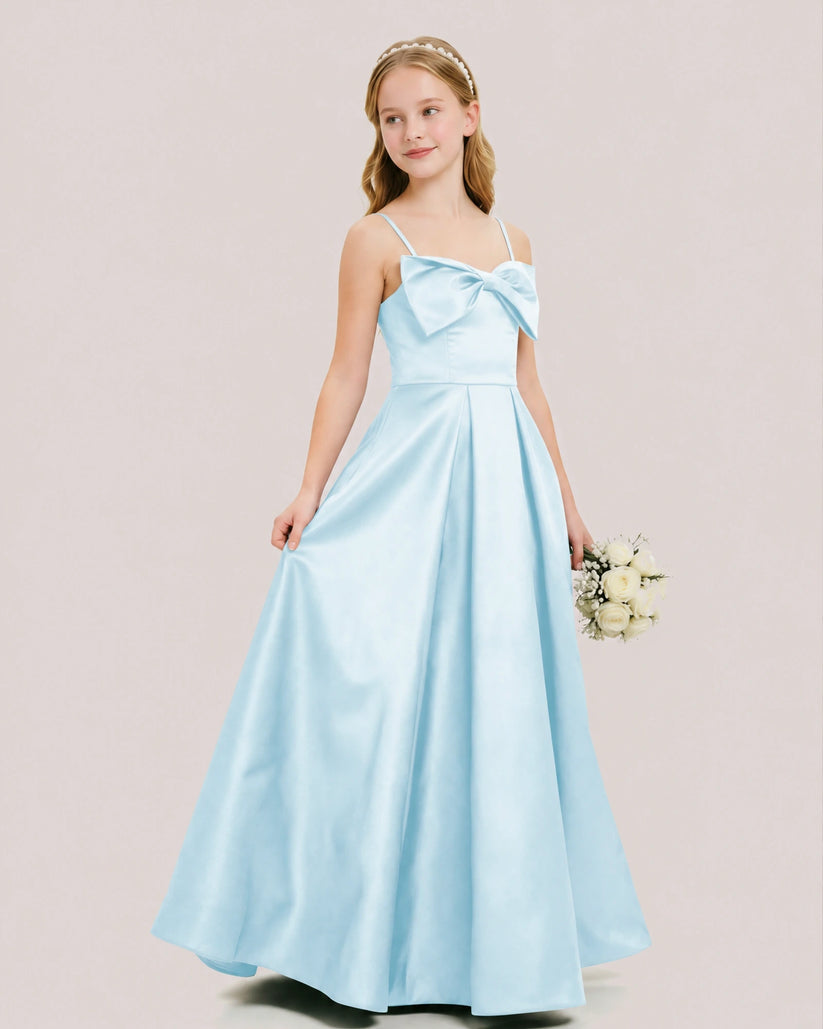 Baby Blue Satin A-line Junior Bridesmaid Dress Front View