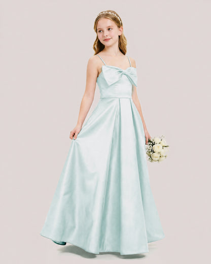 Dideyttawl Chocolate Brown Satin Spaghetti Strap Floor Length Junior Bridesmaid Dress