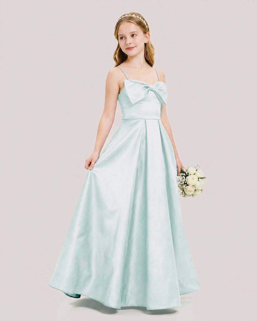 Mist Satin A-line Junior Bridesmaid Dress Front View