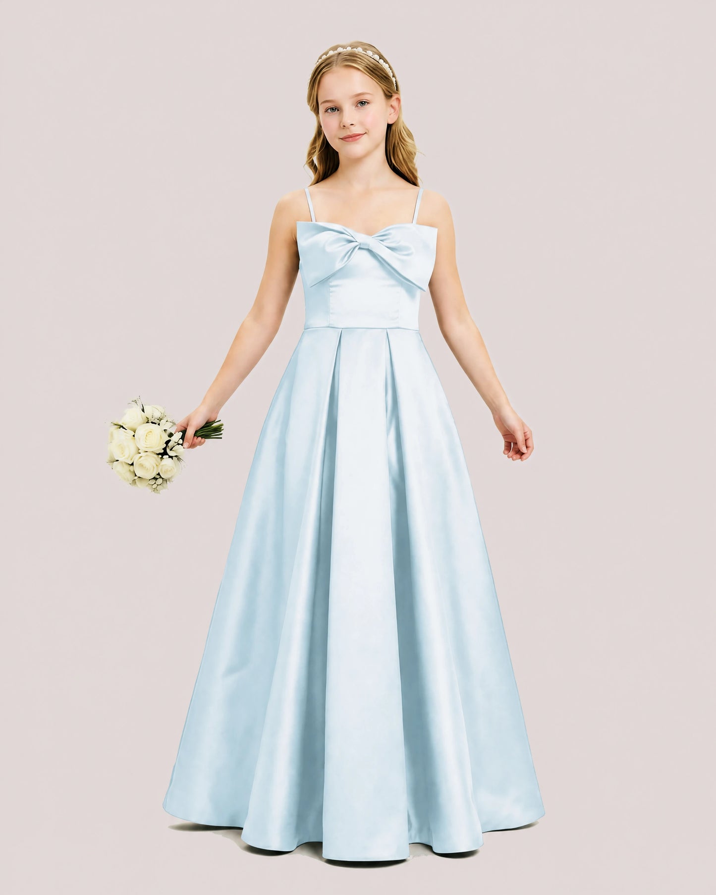 Dideyttawl Chocolate Brown Satin Spaghetti Strap Floor Length Junior Bridesmaid Dress