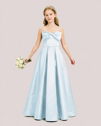 Dideyttawl Chocolate Brown Satin Spaghetti Strap Floor Length Junior Bridesmaid Dress