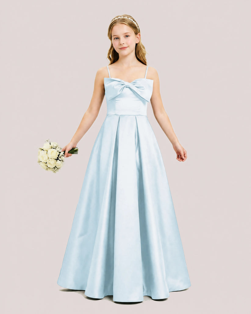 Baby Blue Satin A-line Junior Bridesmaid Dress Front View