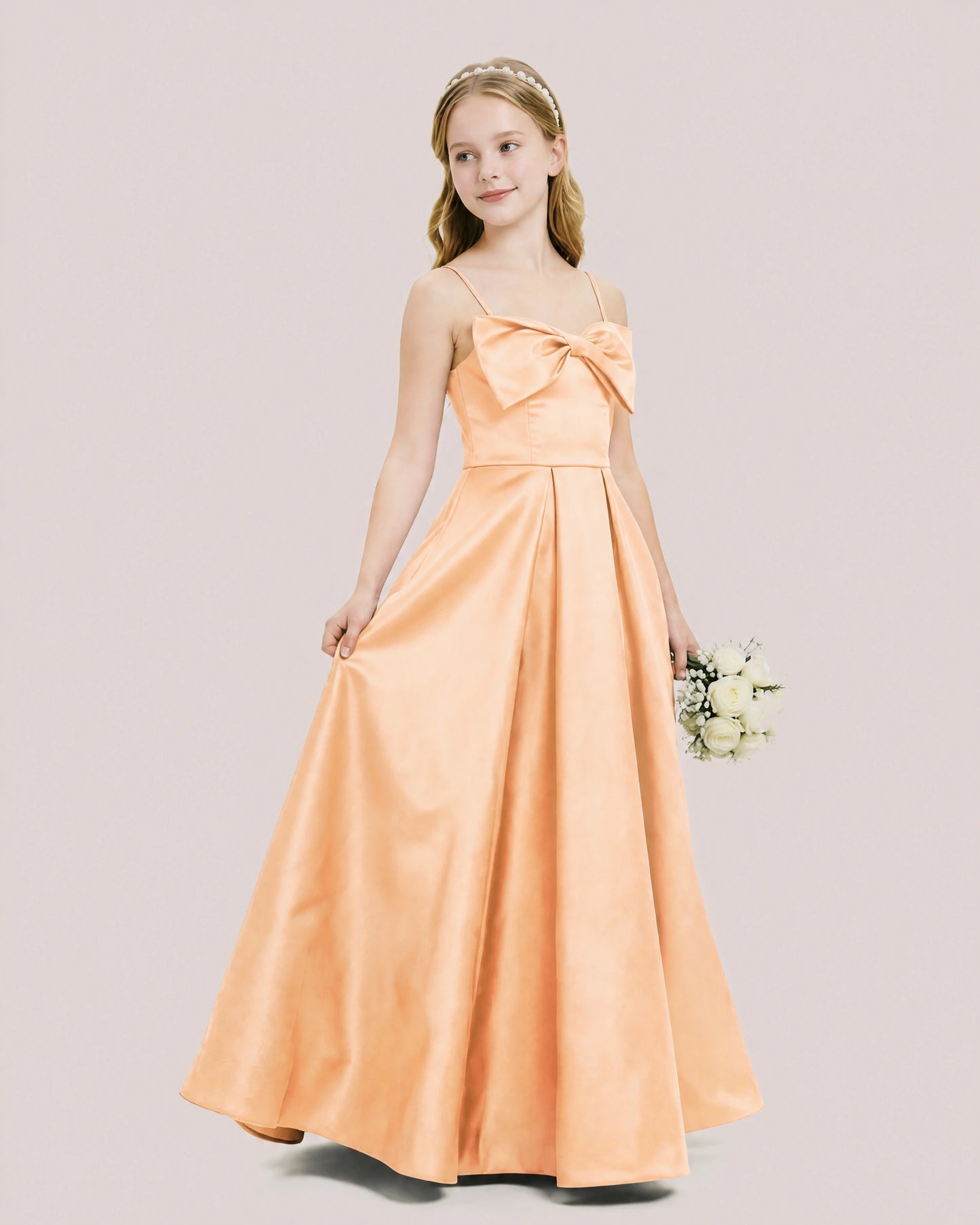 Dideyttawl Chocolate Brown Satin Spaghetti Strap Floor Length Junior Bridesmaid Dress