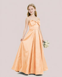 Dideyttawl Chocolate Brown Satin Spaghetti Strap Floor Length Junior Bridesmaid Dress