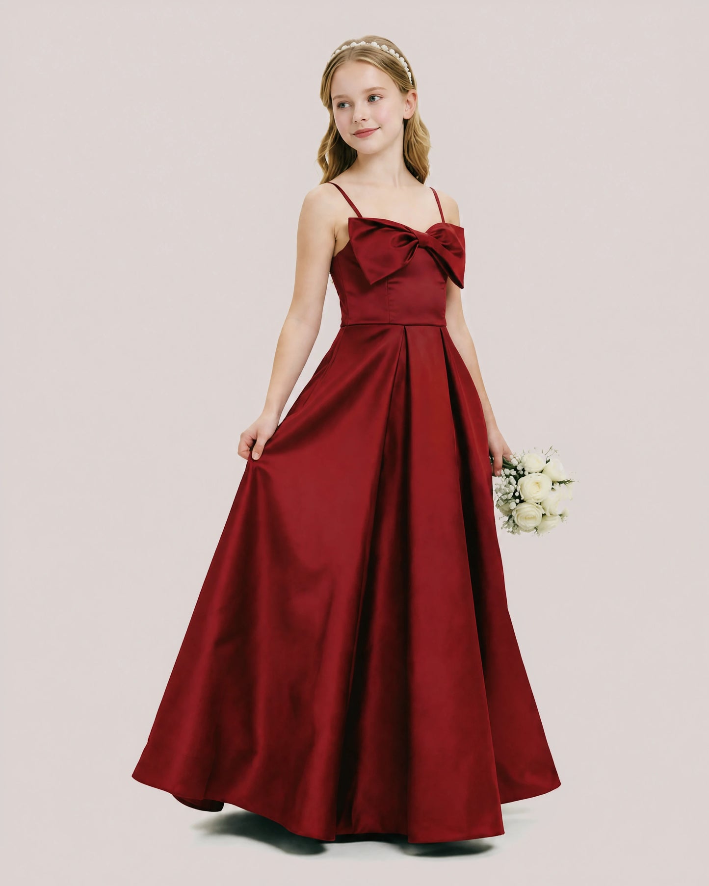 Dideyttawl Chocolate Brown Satin Spaghetti Strap Floor Length Junior Bridesmaid Dress