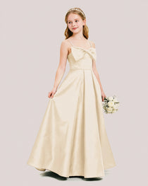 Dideyttawl Chocolate Brown Satin Spaghetti Strap Floor Length Junior Bridesmaid Dress