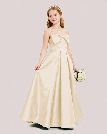 Dideyttawl Chocolate Brown Satin Spaghetti Strap Floor Length Junior Bridesmaid Dress