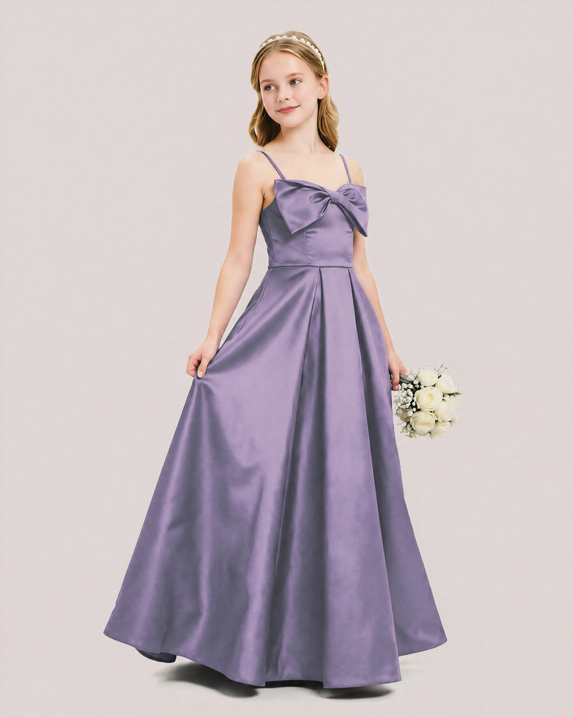 Wisteria Satin A-line Junior Bridesmaid Dress Front View