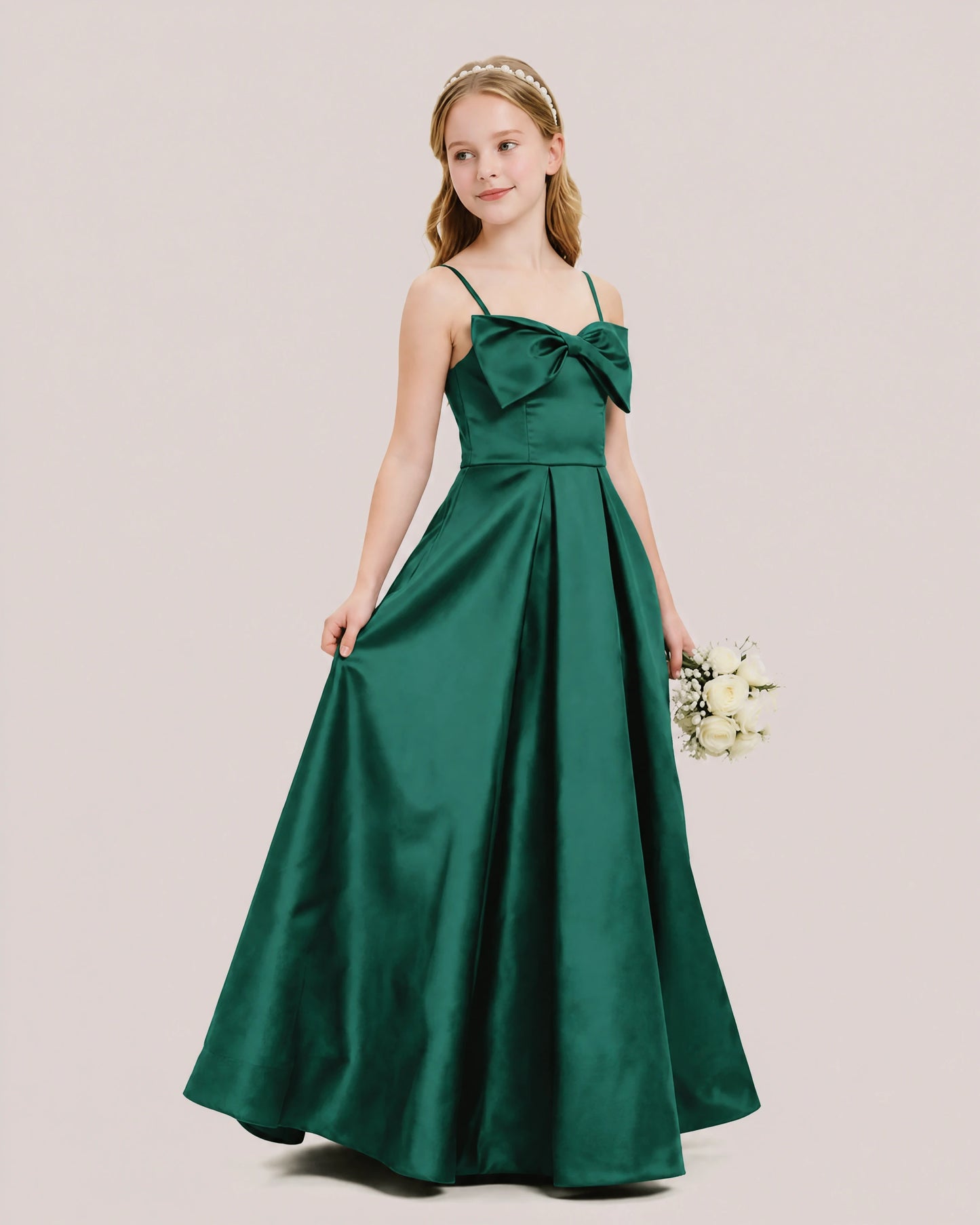 Dideyttawl Chocolate Brown Satin Spaghetti Strap Floor Length Junior Bridesmaid Dress