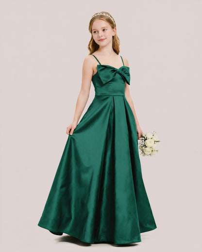 Dideyttawl Chocolate Brown Satin Spaghetti Strap Floor Length Junior Bridesmaid Dress