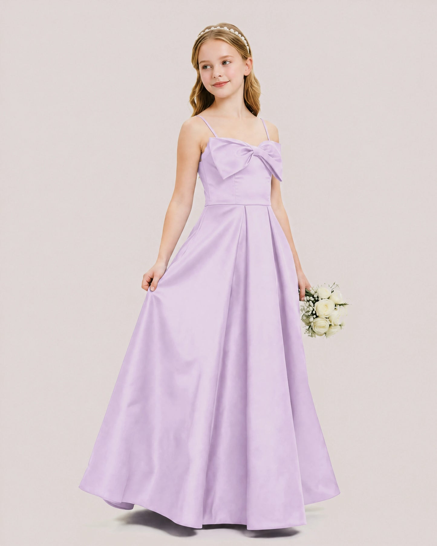 Dideyttawl Chocolate Brown Satin Spaghetti Strap Floor Length Junior Bridesmaid Dress