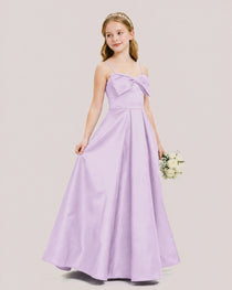 Dideyttawl Chocolate Brown Satin Spaghetti Strap Floor Length Junior Bridesmaid Dress