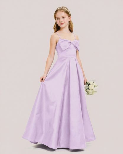 Dideyttawl Chocolate Brown Satin Spaghetti Strap Floor Length Junior Bridesmaid Dress