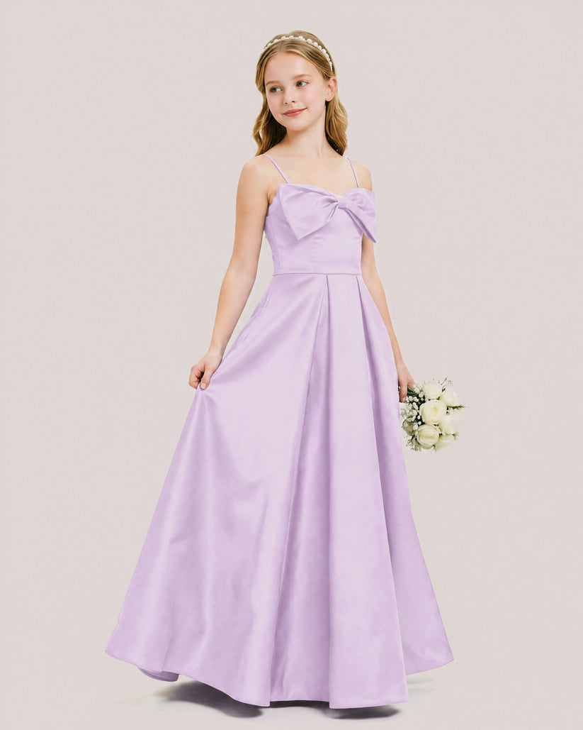 Lilac Satin A-line Junior Bridesmaid Dress Front View