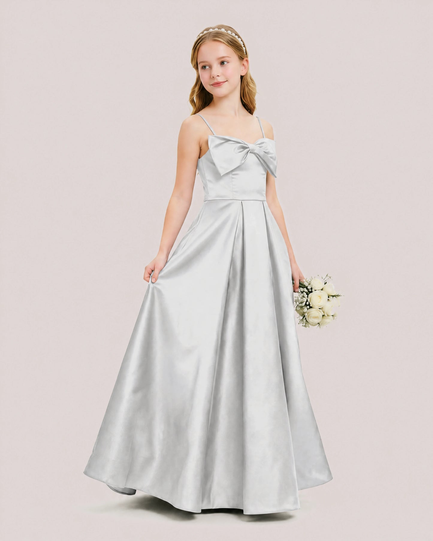 Dideyttawl Chocolate Brown Satin Spaghetti Strap Floor Length Junior Bridesmaid Dress