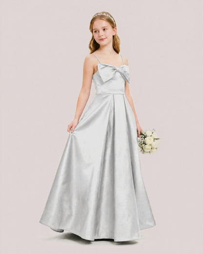 Dideyttawl Chocolate Brown Satin Spaghetti Strap Floor Length Junior Bridesmaid Dress