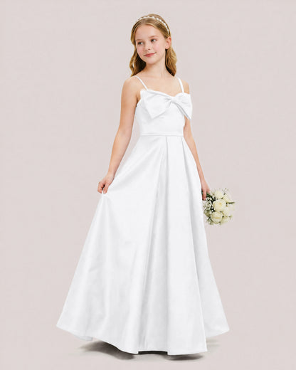 Dideyttawl Chocolate Brown Satin Spaghetti Strap Floor Length Junior Bridesmaid Dress