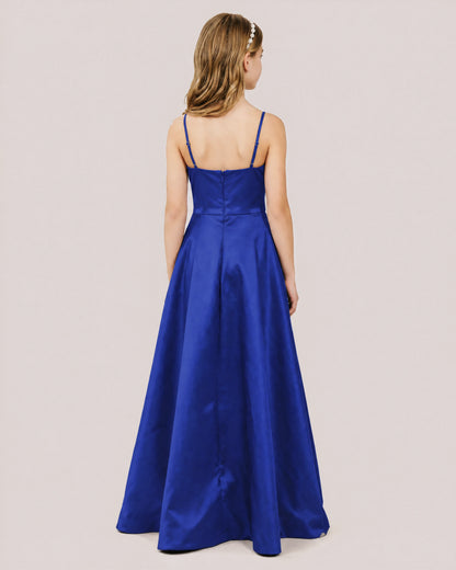 Dideyttawl Chocolate Brown Satin Spaghetti Strap Floor Length Junior Bridesmaid Dress