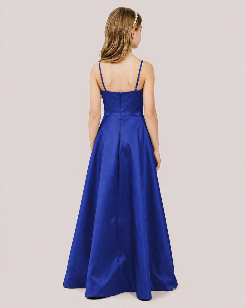 Royal Blue Satin A-line Junior Bridesmaid Dress Back View