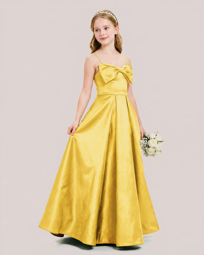 Dideyttawl Chocolate Brown Satin Spaghetti Strap Floor Length Junior Bridesmaid Dress