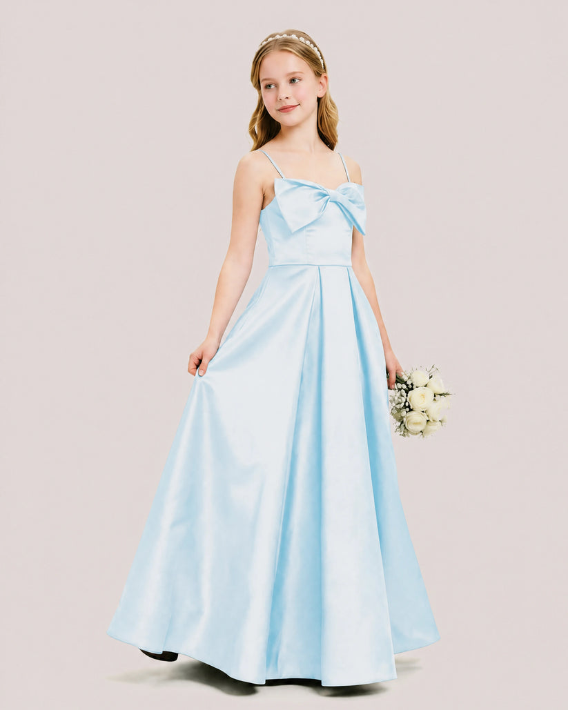 Baby Blue Satin A-line Junior Bridesmaid Dress Front View