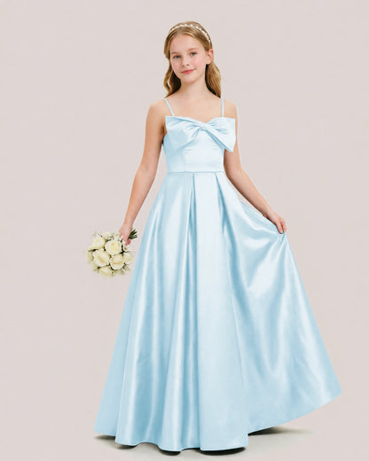 Dideyttawl Chocolate Brown Satin Spaghetti Strap Floor Length Junior Bridesmaid Dress