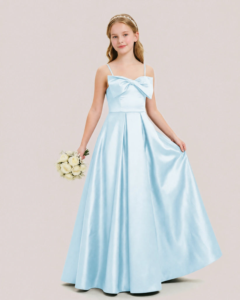 Baby Blue Satin A-line Junior Bridesmaid Dress Front View