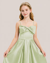 Dideyttawl Chocolate Brown Satin Spaghetti Strap Floor Length Junior Bridesmaid Dress
