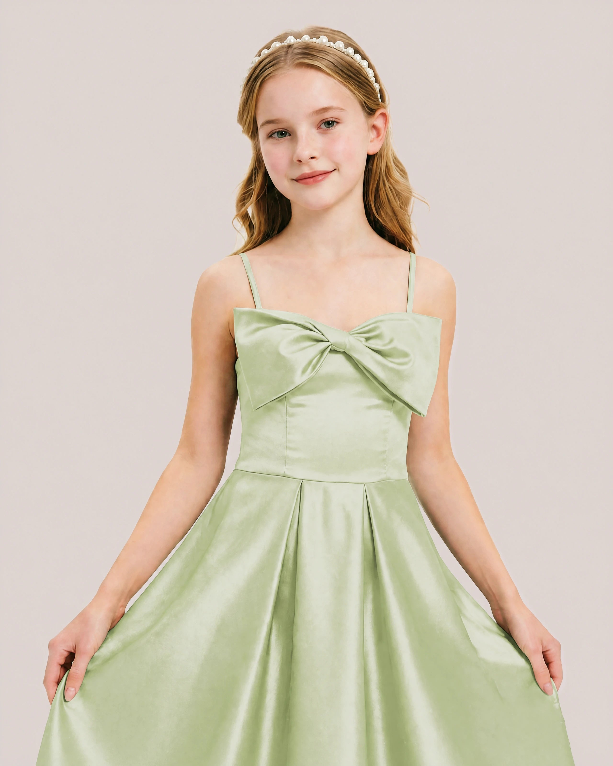 Dideyttawl Chocolate Brown Satin Spaghetti Strap Floor Length Junior Bridesmaid Dress