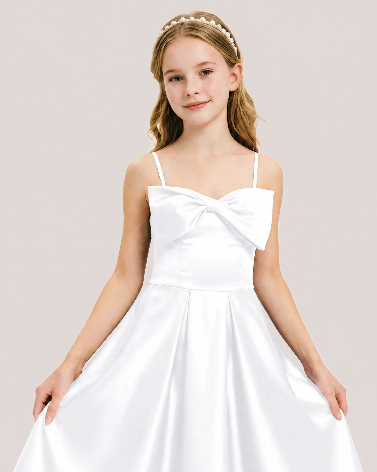 Dideyttawl Chocolate Brown Satin Spaghetti Strap Floor Length Junior Bridesmaid Dress