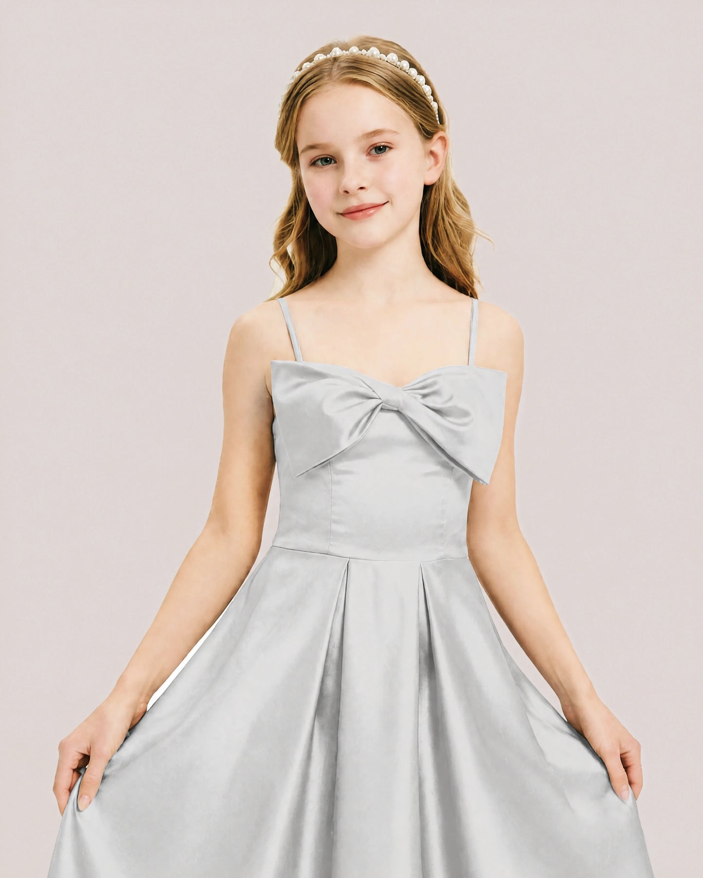 Dideyttawl Chocolate Brown Satin Spaghetti Strap Floor Length Junior Bridesmaid Dress