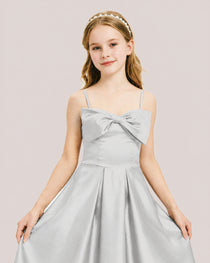 Dideyttawl Chocolate Brown Satin Spaghetti Strap Floor Length Junior Bridesmaid Dress