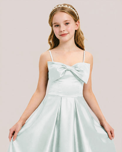 Dideyttawl Chocolate Brown Satin Spaghetti Strap Floor Length Junior Bridesmaid Dress