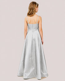 Dideyttawl Chocolate Brown Satin Spaghetti Strap Floor Length Junior Bridesmaid Dress