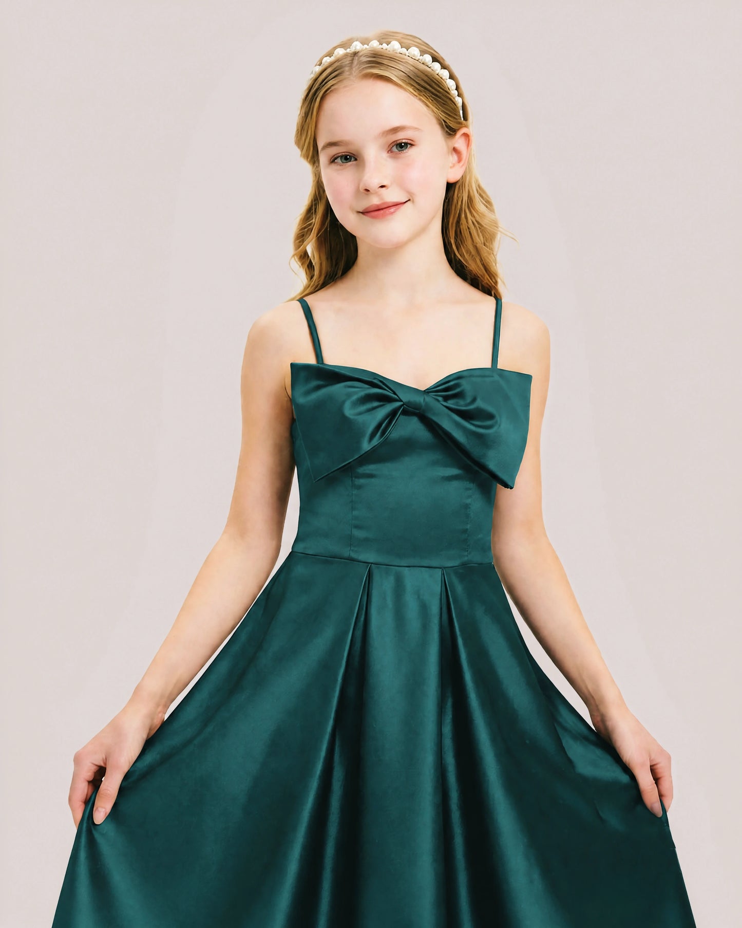 Dideyttawl Chocolate Brown Satin Spaghetti Strap Floor Length Junior Bridesmaid Dress