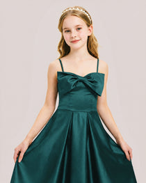 Dideyttawl Chocolate Brown Satin Spaghetti Strap Floor Length Junior Bridesmaid Dress