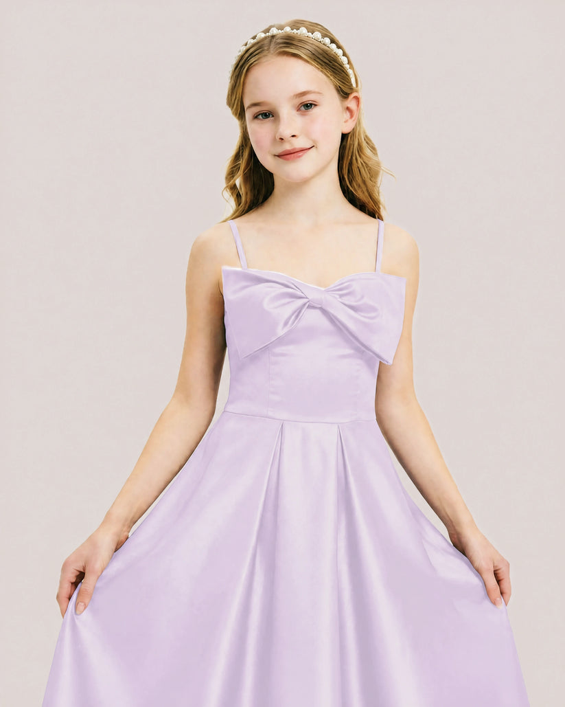 Lilac Satin A-line Junior Bridesmaid Dress Front View