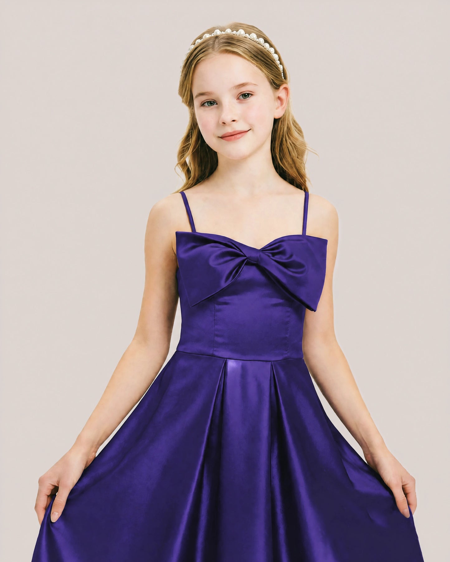 Dideyttawl Chocolate Brown Satin Spaghetti Strap Floor Length Junior Bridesmaid Dress