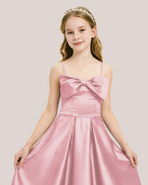 Dideyttawl Chocolate Brown Satin Spaghetti Strap Floor Length Junior Bridesmaid Dress