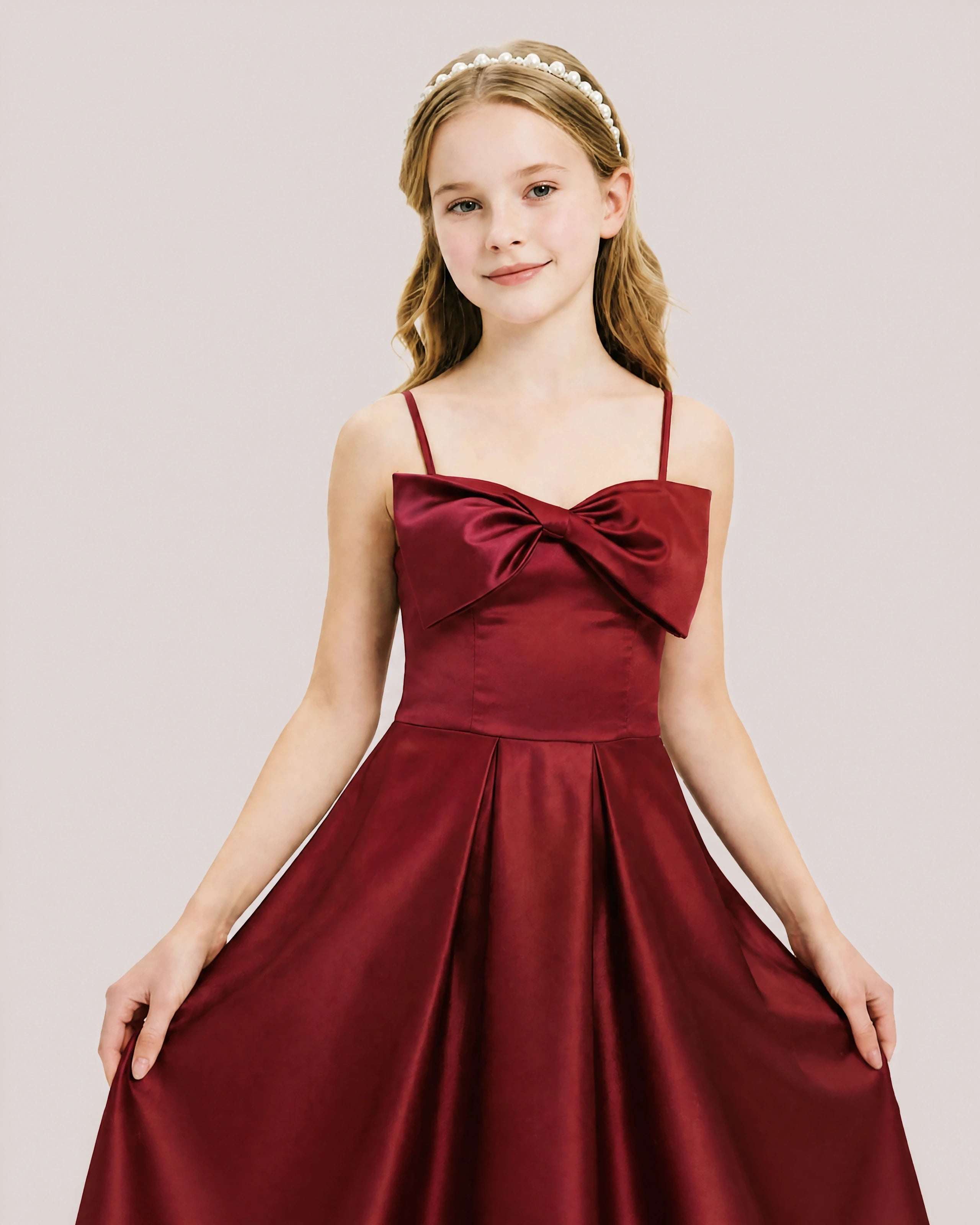 Dideyttawl Chocolate Brown Satin Spaghetti Strap Floor Length Junior Bridesmaid Dress