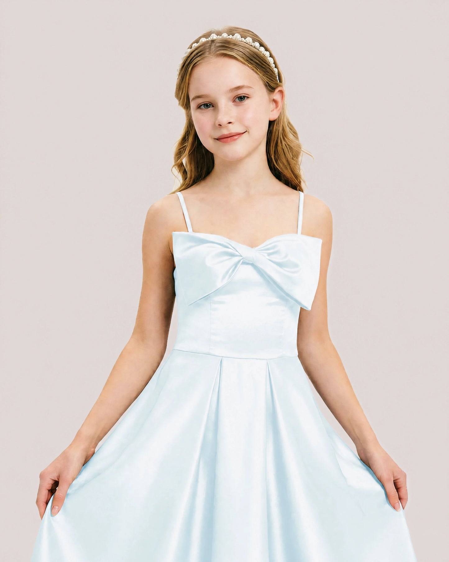 Dideyttawl Chocolate Brown Satin Spaghetti Strap Floor Length Junior Bridesmaid Dress