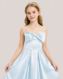 Dideyttawl Chocolate Brown Satin Spaghetti Strap Floor Length Junior Bridesmaid Dress